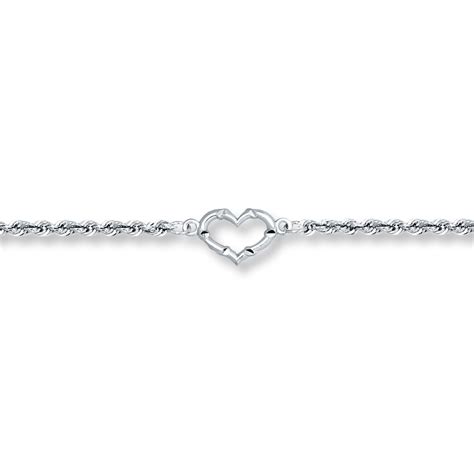 Heart Anklet 14K White Gold 10" | Kay