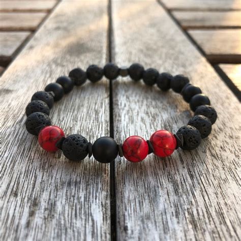 Mens Red Stone Bracelets Etsy