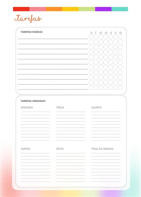 Planner Listras Coloridas Tarefas Diarias E Semanais Fazendo A Nossa