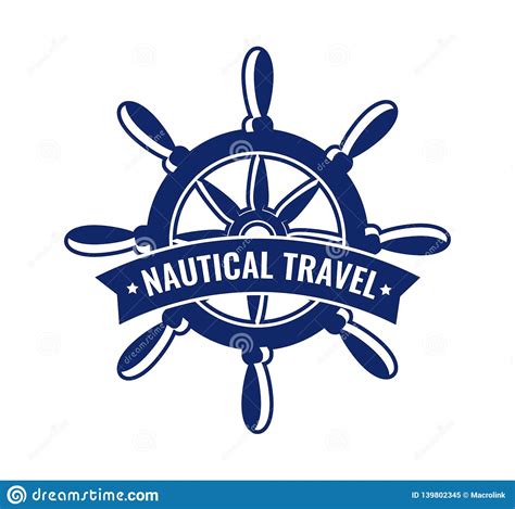 Ship Steering Wheel With Caption Vector Emblem Stock Vector