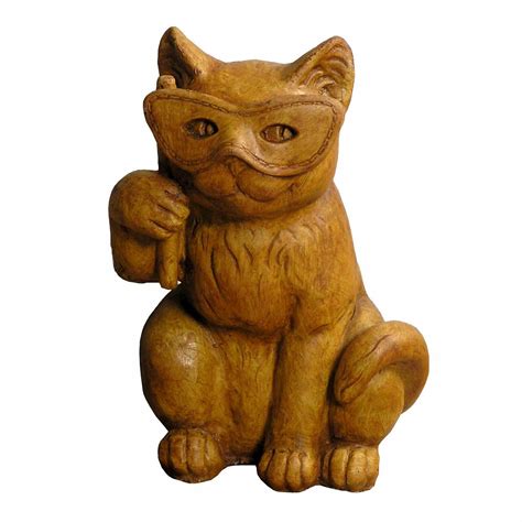 Cast Stone Cement Cat With Mask Outdoor Garden Statue Ebay