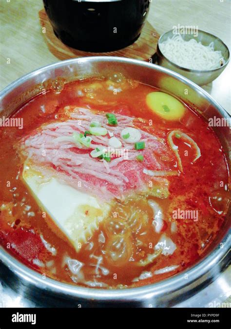 Delicious Korean Food Yukgaejang Spicy Beef Soup Yukgaejang Hot Pot Is Korean Stew Made With