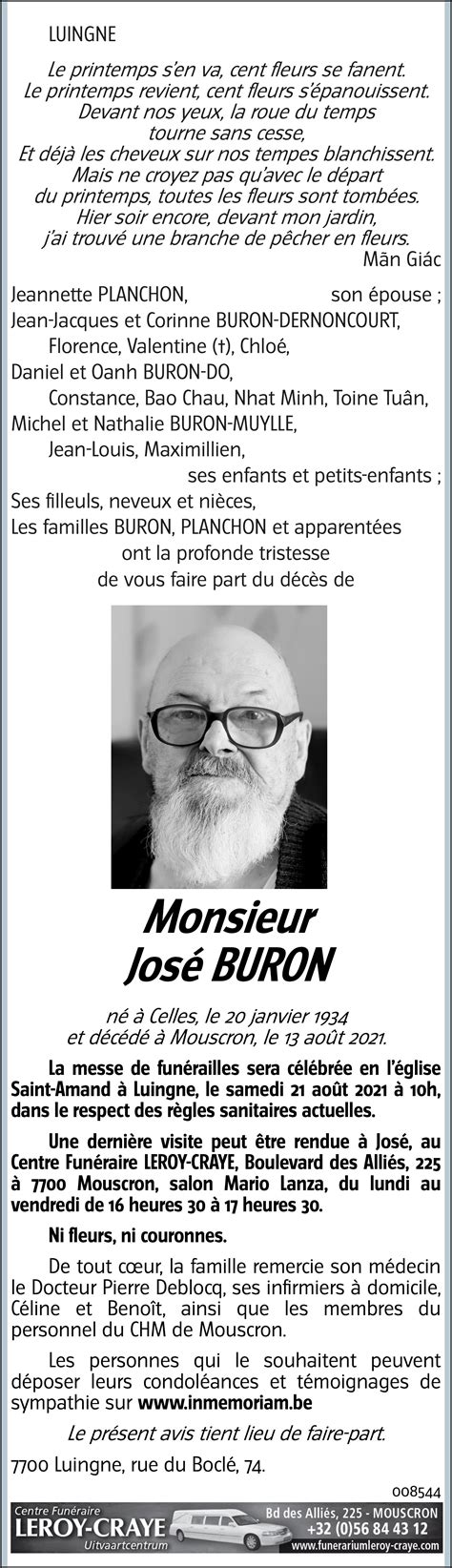 Jos Buron Avis N Crologique Lavenir Net