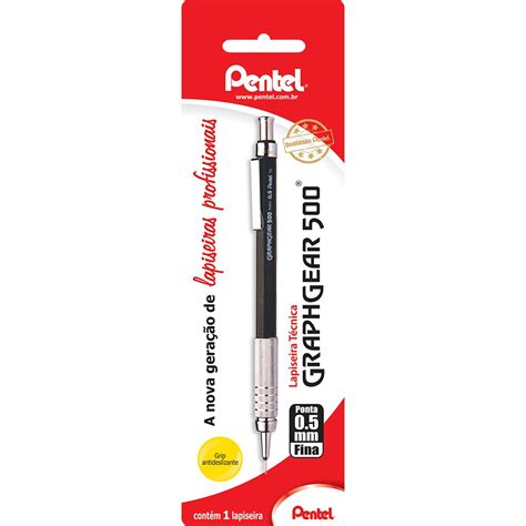 Lapiseira 0 5mm Graphgear Preta SM PG525 A6 Pentel BT 1 UN Escrita