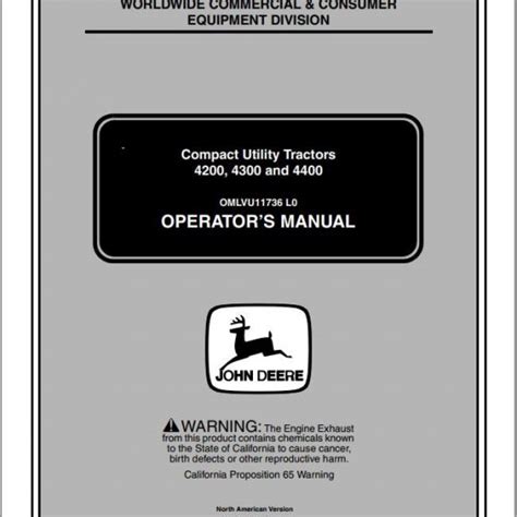 John Deere Compact Utility Tractors 4200 4300 4400 Operators Manual