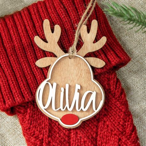 Personalized Christmas Decor Stockings Tags Wooden Reindeer Ornaments