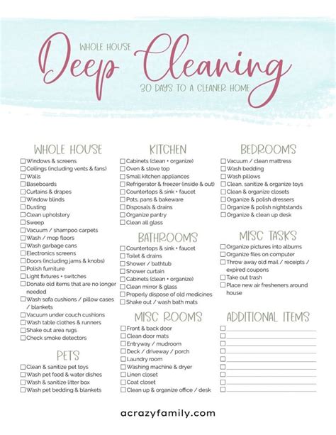 Whole House Deep Cleaning Checklist & Calendar - A Crazy Family