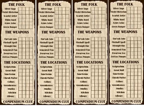 Printable Clue Game Cards