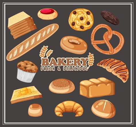 Ensemble de produits de boulangerie pain et pâtisserie Vecteur Gratuite