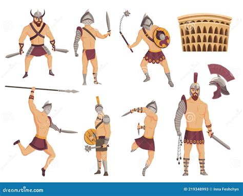 Gladiator Vector Roman Warrior Man Character In Armor With Sword Or