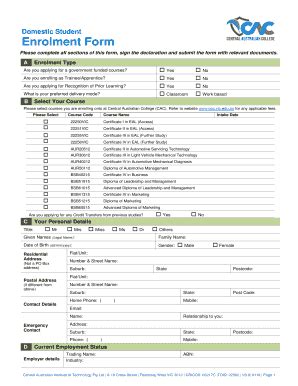 Fillable Online Cac Vic Edu Domestic Student Application Form Central