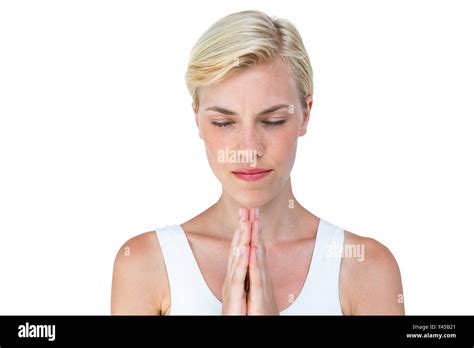 Attractive Blonde Woman Praying Stock Photo Alamy