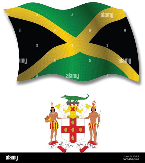 Jamaica Sombra Textura Ondulada Bandera Y Escudo Contra Fondo Blanco