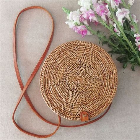 Bohemian Round Rattan Basket Bag Handwoven Bali Ata Bag