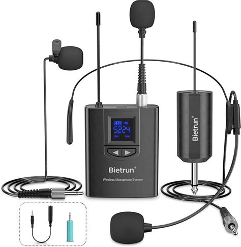 Bietrun UHF Wireless Lavalier Lapel Microphone System/Headset Mic/Stand ...