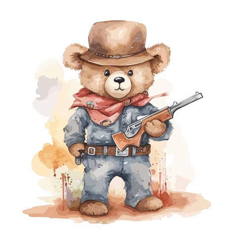 Premium Vector | Watercolor bear holding gun pistol