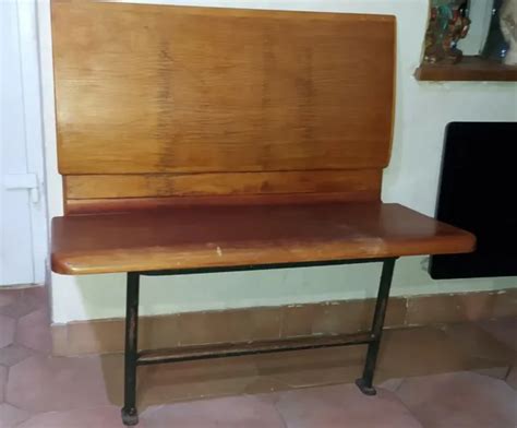 Rare Banquette Banc De Train Ancien C Bois Et Tube En Metal Tram