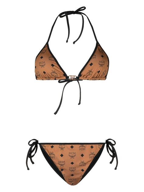 Mcm Monogram Print Strappy Bikini Set In Blue ModeSens