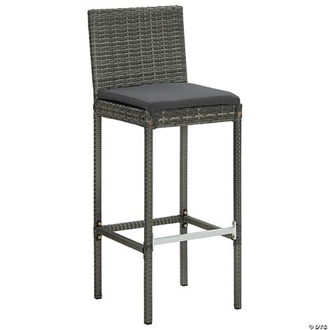 Vidaxl Garden Bar Stools With Cushions 2 Pcs Gray Poly Rattan