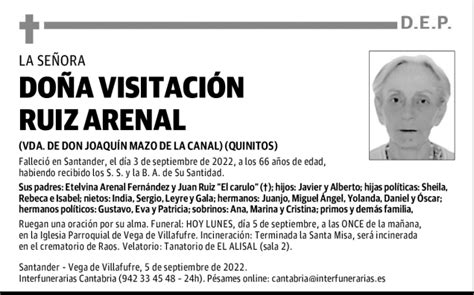 Do A Visitaci N Ruiz Arenal Esquela Necrol Gica El Diario Monta S