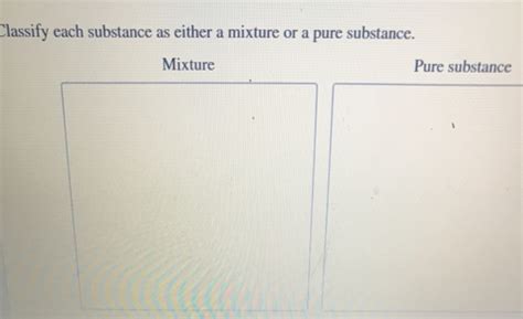 Solved Classify Each Substance As Either A Mixture Or A Pure Chegg