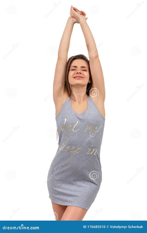 Young Beautiful Woman Wearing Casual Long T Shirt Standing Over