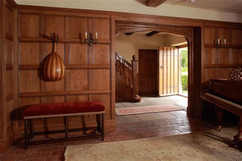 Oak Panelled Entrance Hall With Tudor Arched Opening Oak Panels