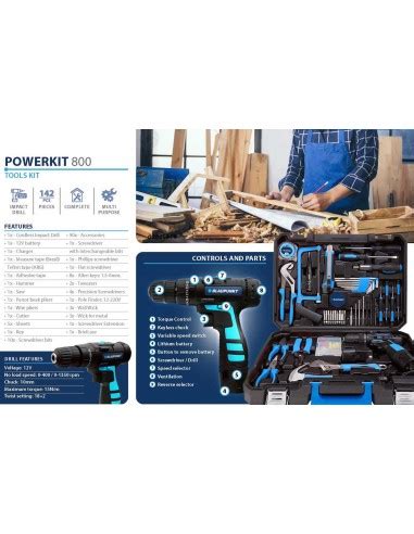 Set De Herramientas Manuales Con Taladro Blaupunkt POWER KIT 800 Multi