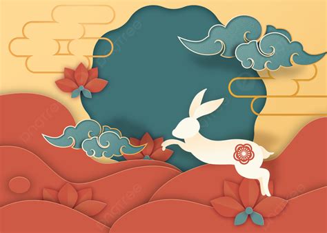 Mid Autumn Festival Rabbit Auspicious Cloud Paper Cut Background Mid