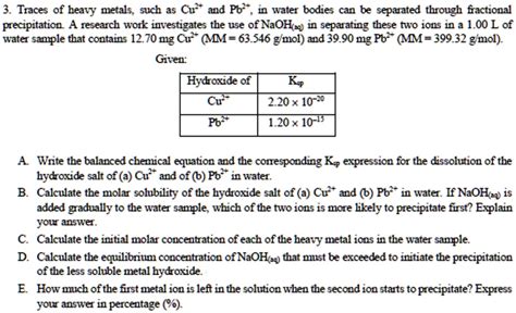 Video Solution Traces Of Heavy Metals Such As Cu And Pb In Water