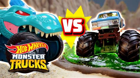 Monster Trucks Fight Slime And Mega Wrex Monster Trucks Tournament Of Titans Hot Wheels