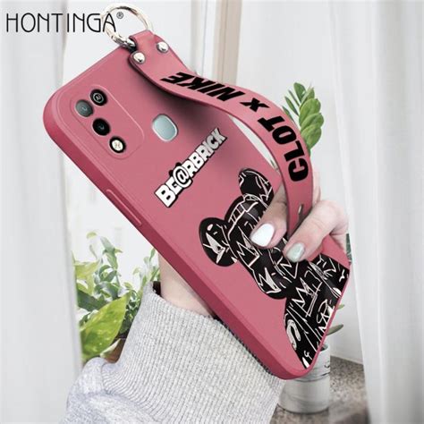 Hontinga For Infinix Hot Play Hot Play Wrist Strap Case Fashion Black Brand Bear Phone