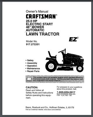 Sears Craftsman 917 272201 LAWN TRACTOR Owner Parts Manual 60 Pages