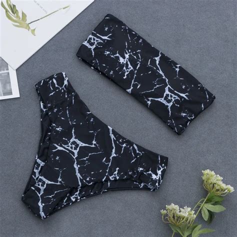 2018 Tube Top Swimwear Sexy Women Marble Print Padded Bra Beach Bikini