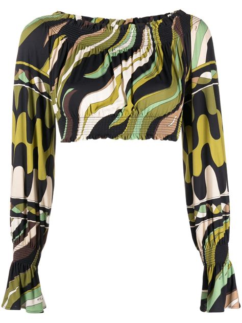 PUCCI Fiamme Print Crop Top Farfetch