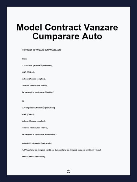 Model Contract Vanzare Cumparare Auto