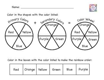 Color Wheel Worksheet with Primary, Secondary, Warm, Cool, and Rainbow Order