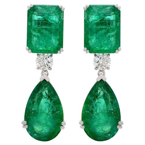 Natural Emerald Gemstone Dangle Earrings Diamond 18 Karat White Gold Jewelry For Sale At 1stdibs