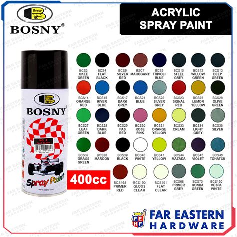 Bosny Acrylic Spray Paint Red Black Blue Green Gray White