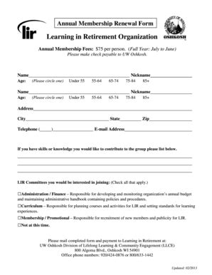 Fillable Online Uwosh Membership Renewal Form Lifelong Learning