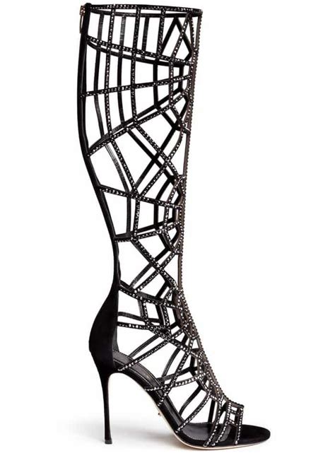 Sergio Rossi Puzzle Suede Strass Cutout Cage Sandal Boots Sandals