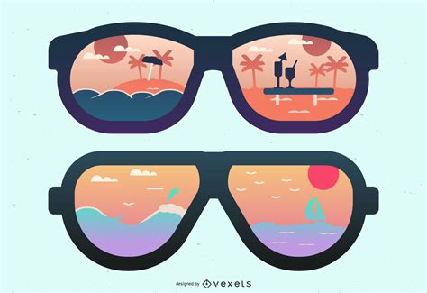 Beach And Island Sunglasses Reflection Vector Download