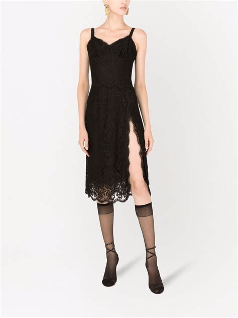 Dolce And Gabbana Scallop Hem Lace Midi Dress Black Farfetch