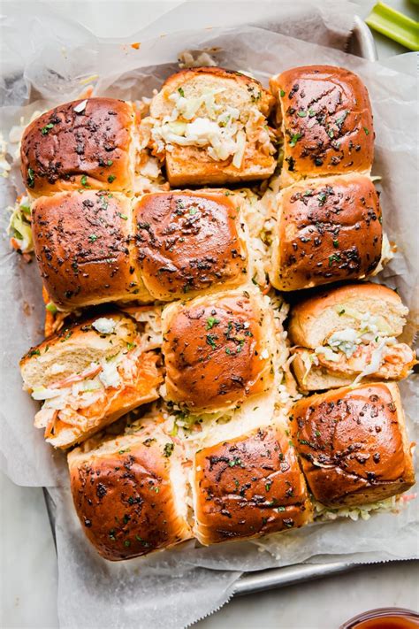 Buffalo Chicken Sliders With Ranch Blue Cheese Slaw Little Spice Jar