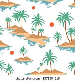 Ocean Beautiful Seamless Island Palm Pattern Stock Vector Royalty Free