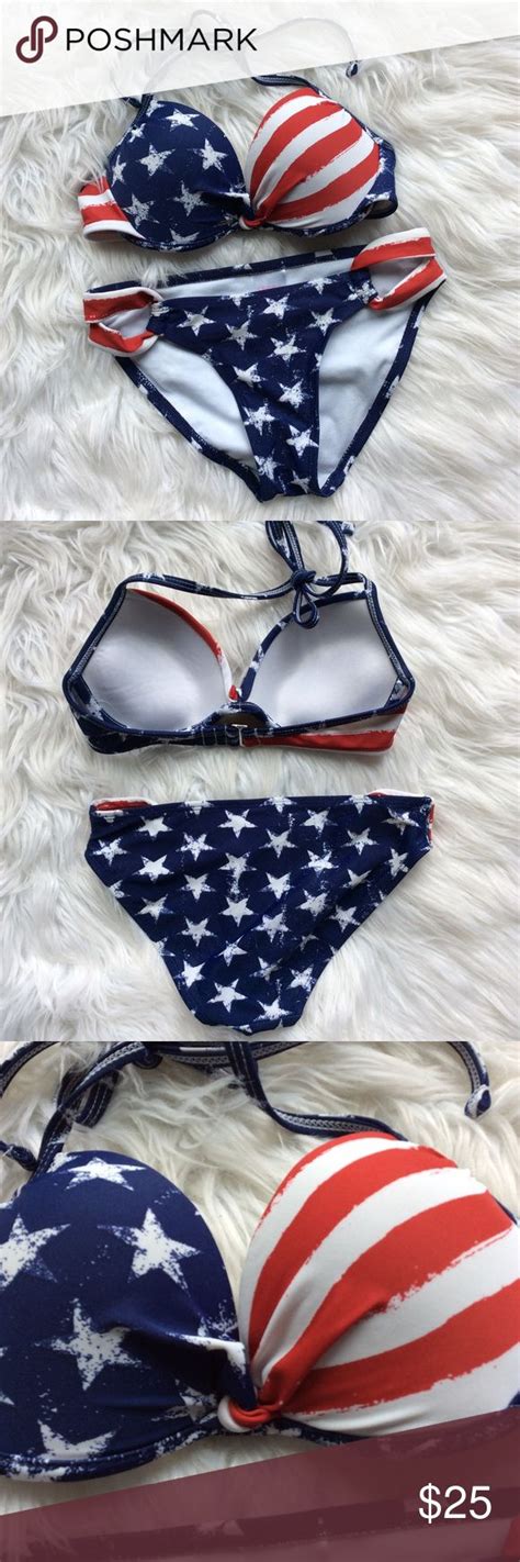 Xhilaration Push Up Flag Bikini Bikinis Flag Bikini Strappy Bottoms