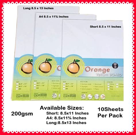 10 Sheets Orange White Vellum Board Specialty Board 200gsm Lazada PH