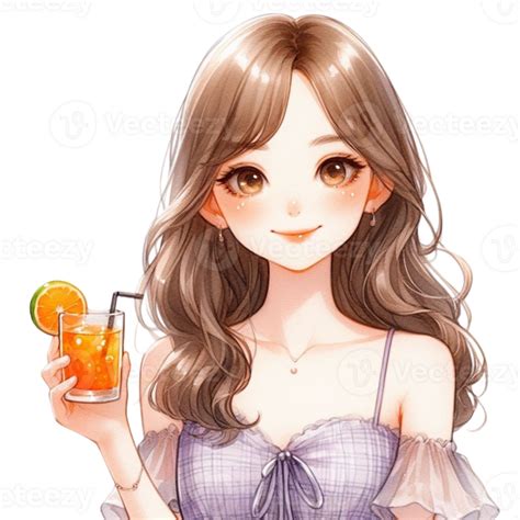 AI generated anime girl holding a drink with orange juice 41318798 PNG