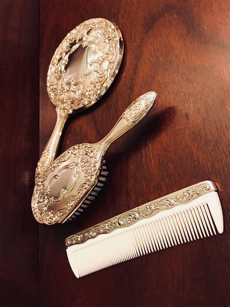 Vintage Silver Vanity Dresser Set Towle Mirror Comb Brush Set Silver