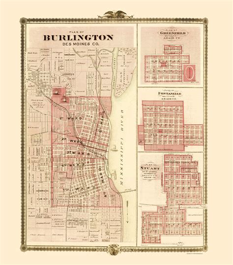 Historic City Map Burlington Greenfield Fontanelle Stuart Iowa And Maps Of The Past